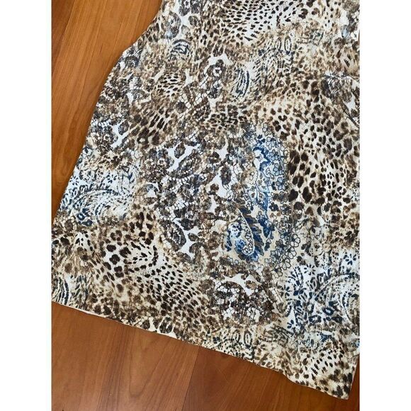 Chico’s Knit Top Sweater Leopard Animal Print Paisley 2 / Large Cream Brown - Picture 3 of 9